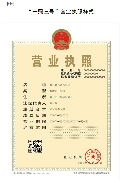 一照三號營業執照樣式